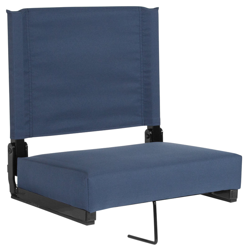 Grandstand Comfort Seats by Flash - 500 lb. Rated Lightweight Stadium Chair with Handle & Ultra-Padded Seat, Navy Blue