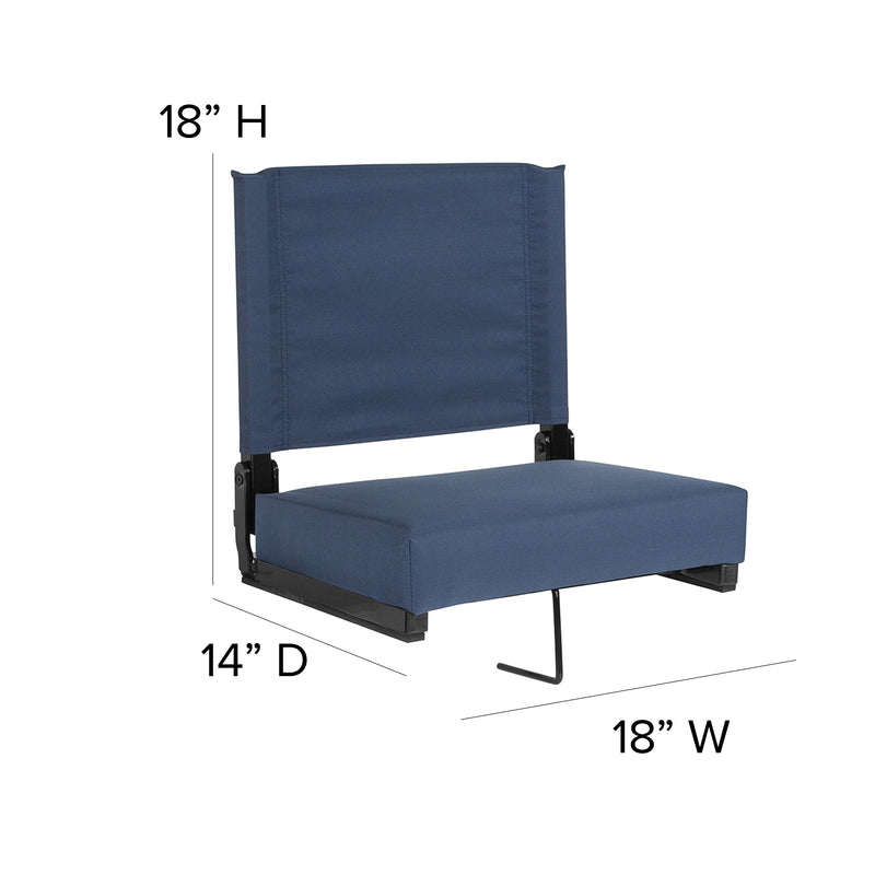 Grandstand Comfort Seats by Flash - 500 lb. Rated Lightweight Stadium Chair with Handle & Ultra-Padded Seat, Navy Blue