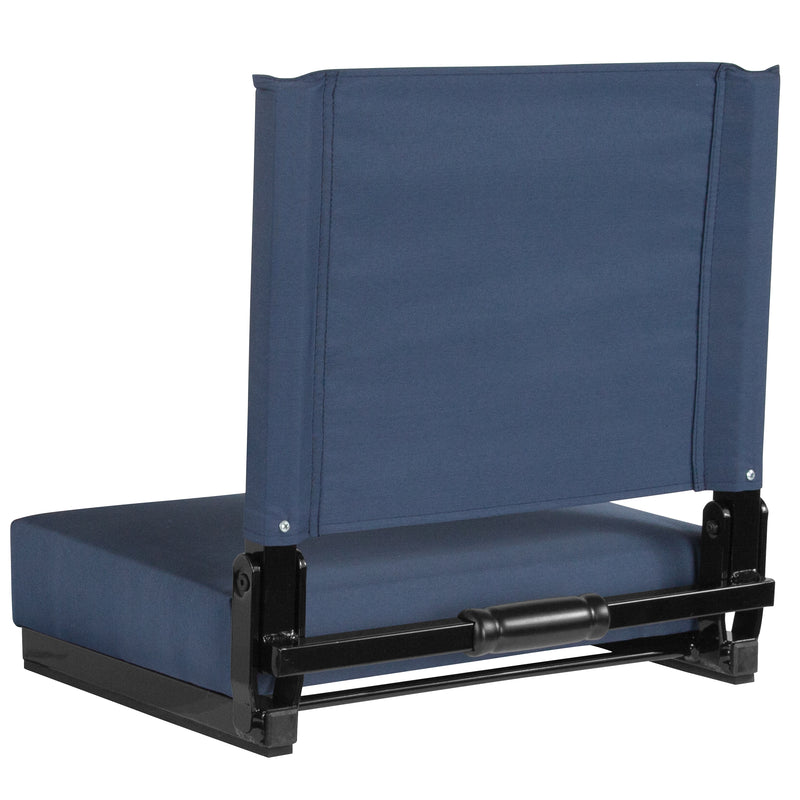 Grandstand Comfort Seats by Flash - 500 lb. Rated Lightweight Stadium Chair with Handle & Ultra-Padded Seat, Navy Blue