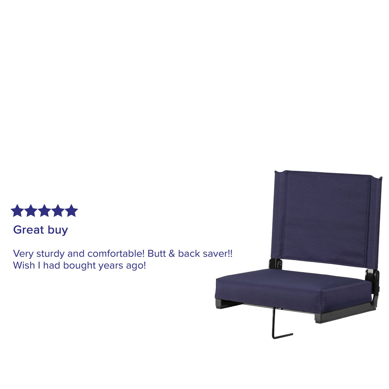 Grandstand Comfort Seats by Flash - 500 lb. Rated Lightweight Stadium Chair with Handle & Ultra-Padded Seat, Navy