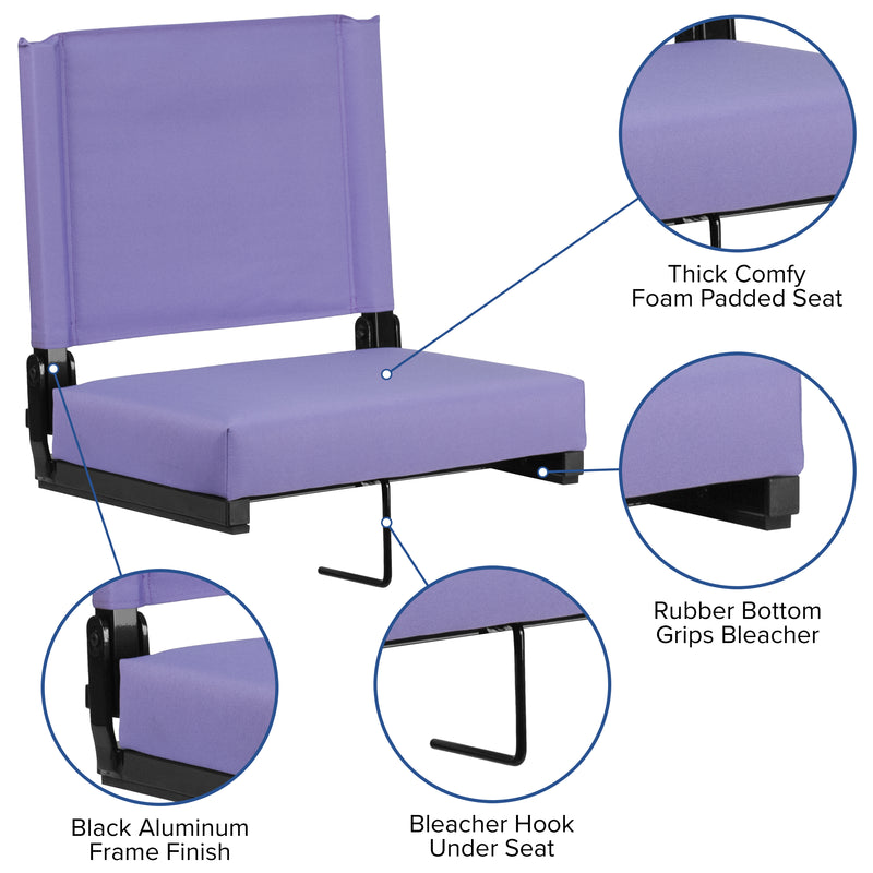 Grandstand Comfort Seats by Flash - 500 lb. Rated Lightweight Stadium Chair with Handle & Ultra-Padded Seat, Purple