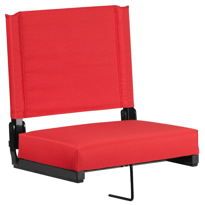 Grandstand Comfort Seats by Flash - 500 lb. Rated Lightweight Stadium Chair with Handle & Ultra-Padded Seat, Red