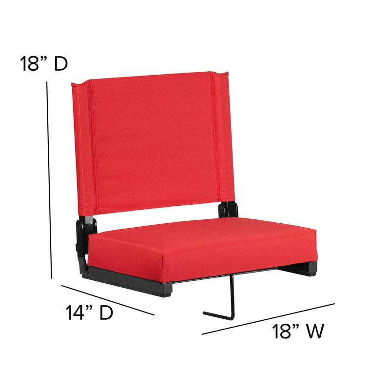 Grandstand Comfort Seats by Flash - 500 lb. Rated Lightweight Stadium Chair with Handle & Ultra-Padded Seat, Red