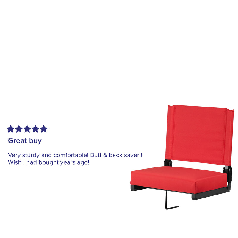 Grandstand Comfort Seats by Flash - 500 lb. Rated Lightweight Stadium Chair with Handle & Ultra-Padded Seat, Red