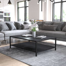 Outdoor 2 Tier Patio Coffee Table Commercial Grade Black Coffee Table for Deck, Porch, or Poolside - Steel Square Leg Frame