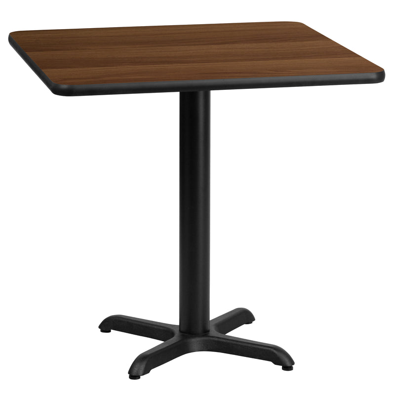 24'' Square Walnut Laminate Table Top with 22'' x 22'' Table Height Base