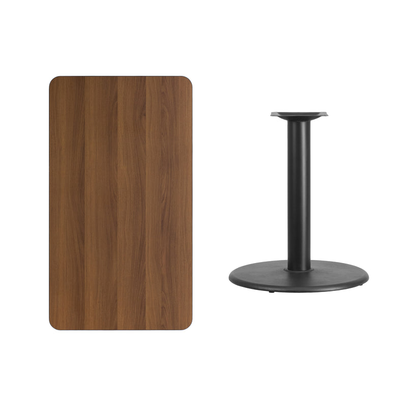 24'' x 42'' Rectangular Walnut Laminate Table Top with 24'' Round Table Height Base