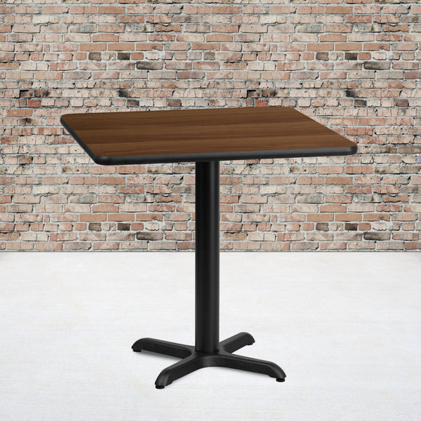 30'' Square Walnut Laminate Table Top with 22'' x 22'' Table Height Base