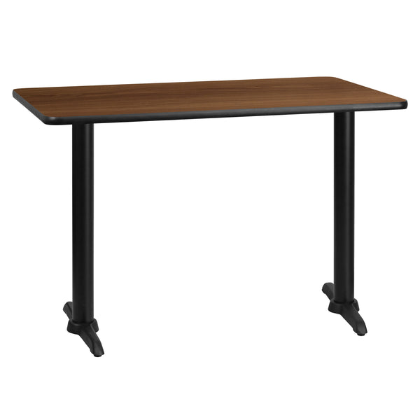 30'' x 45'' Rectangular Walnut Laminate Table Top with 5'' x 22'' Table Height Bases