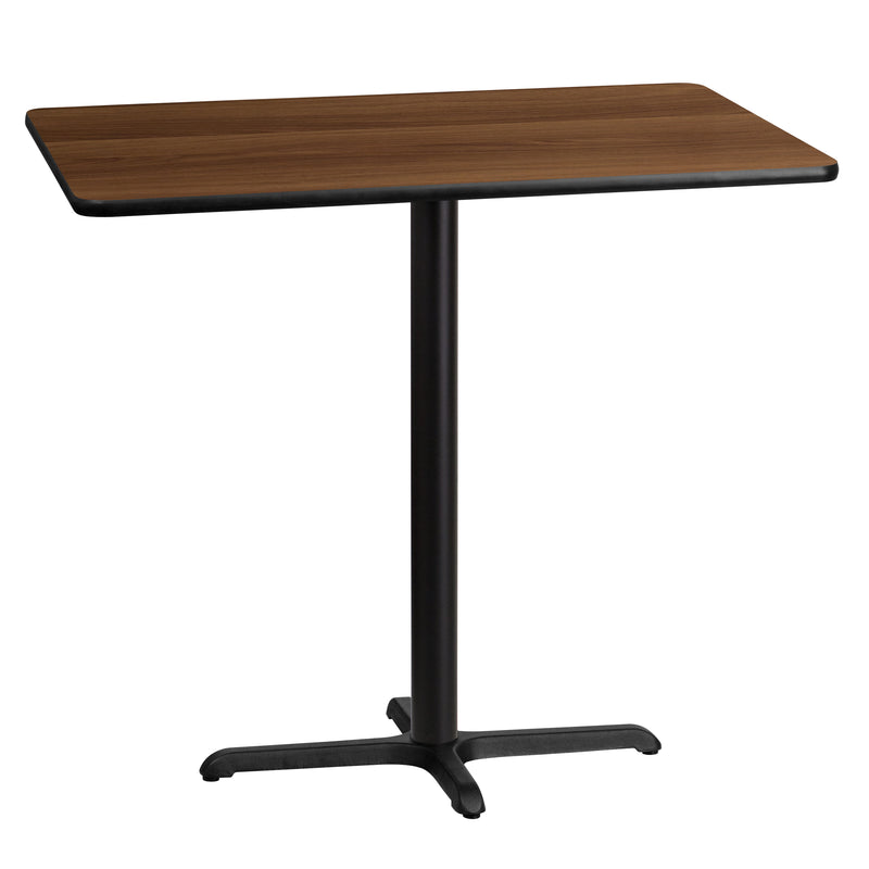 30'' x 45'' Rectangular Walnut Laminate Table Top with 23.5'' x 29.5'' Bar Height Table Base