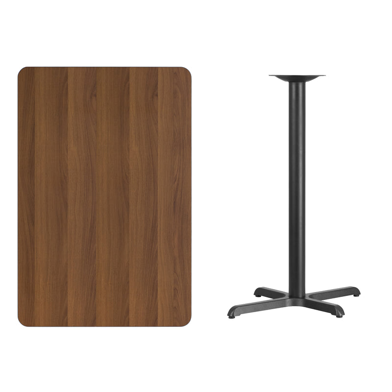 30'' x 45'' Rectangular Walnut Laminate Table Top with 23.5'' x 29.5'' Bar Height Table Base