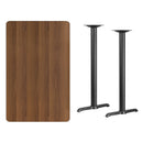 30'' x 48'' Rectangular Walnut Laminate Table Top with 5'' x 22'' Bar Height Table Bases