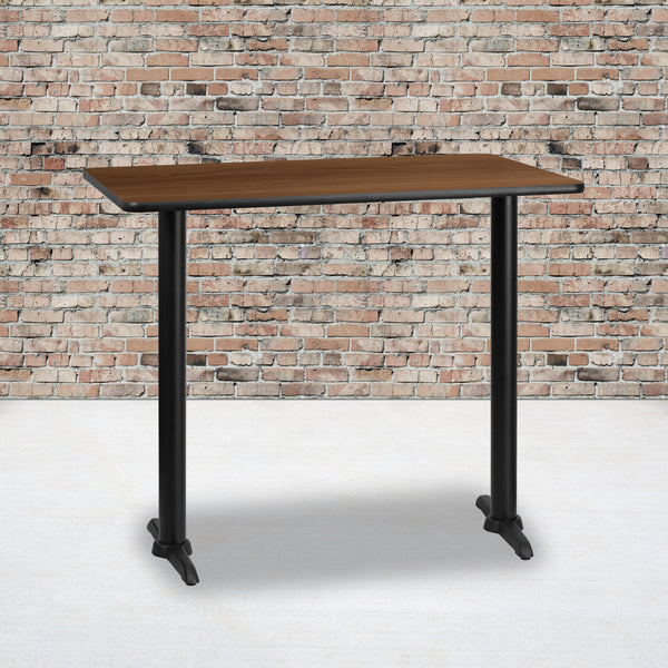 30'' x 48'' Rectangular Walnut Laminate Table Top with 5'' x 22'' Bar Height Table Bases