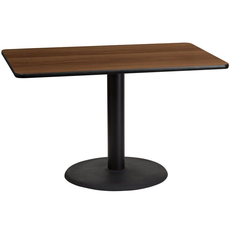 30'' x 48'' Rectangular Walnut Laminate Table Top with 24'' Round Table Height Base