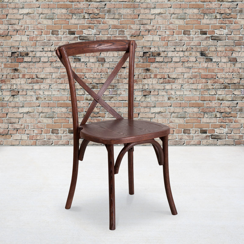 SINGLEWAVE Series Stackable Mahogany Wood Cross Back Chair