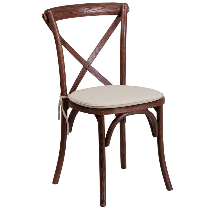 SINGLEWAVE Series Stackable Mahogany Wood Cross Back Chair with Cushion