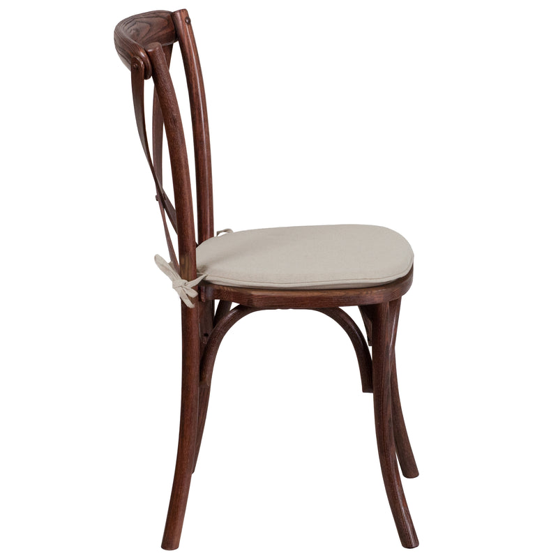 SINGLEWAVE Series Stackable Mahogany Wood Cross Back Chair with Cushion