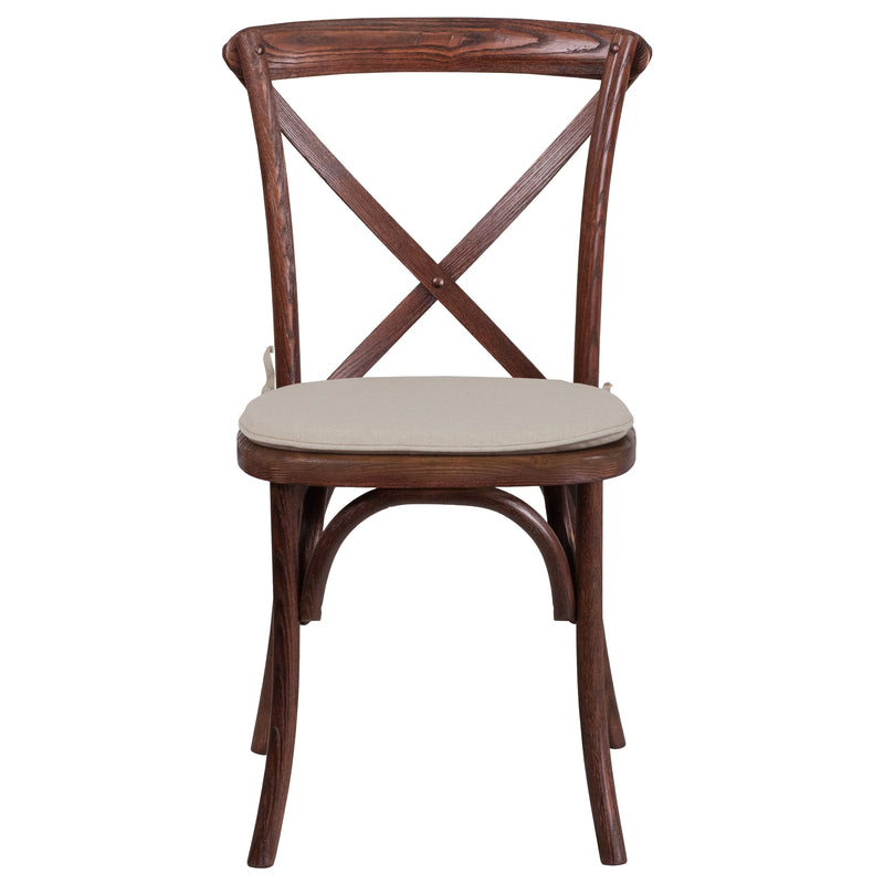 SINGLEWAVE Series Stackable Mahogany Wood Cross Back Chair with Cushion