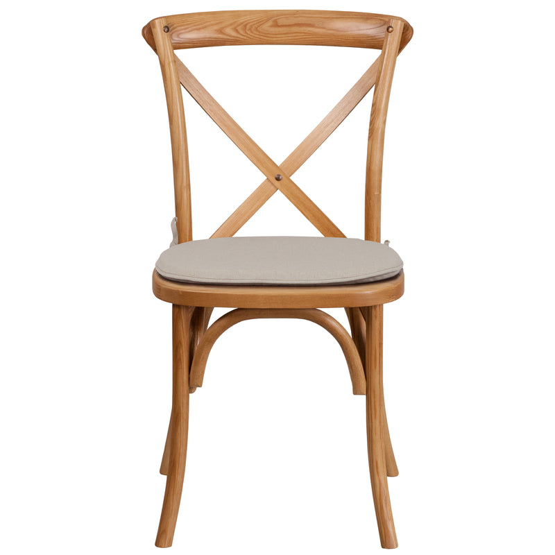 SINGLEWAVE Series Stackable Oak Wood Cross Back Chair with Cushion