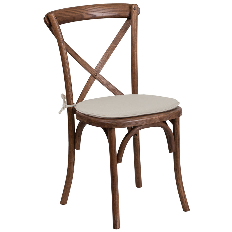 SINGLEWAVE Series Stackable Pecan Wood Cross Back Chair with Cushion