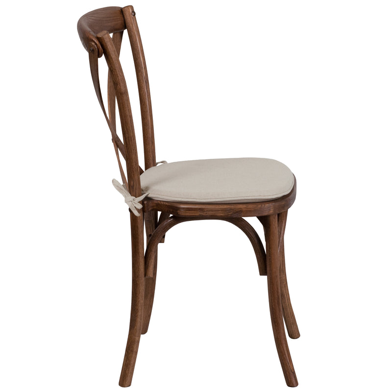 SINGLEWAVE Series Stackable Pecan Wood Cross Back Chair with Cushion