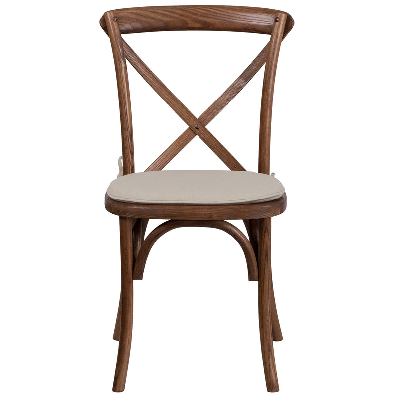 SINGLEWAVE Series Stackable Pecan Wood Cross Back Chair with Cushion