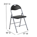 SINGLEWAVE Series Black Vinyl Metal Folding Chair with Carrying Handle