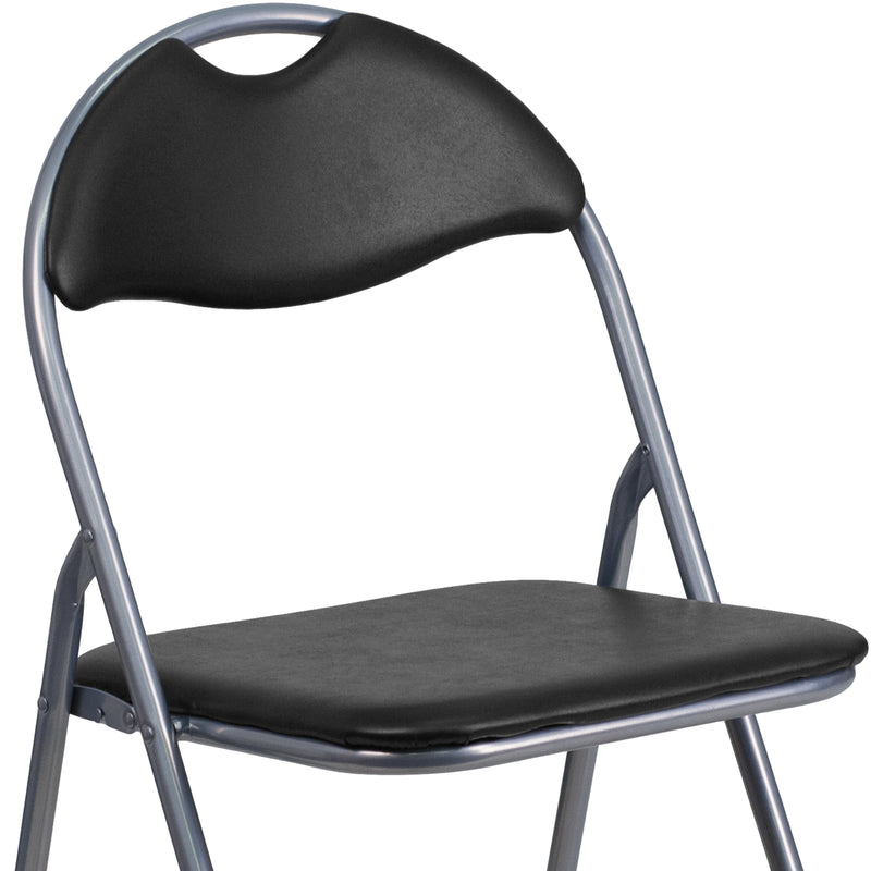 SINGLEWAVE Series Black Vinyl Metal Folding Chair with Carrying Handle