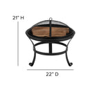 22" Round Wood Burning Firepit with Mesh Spark Screen and Poker