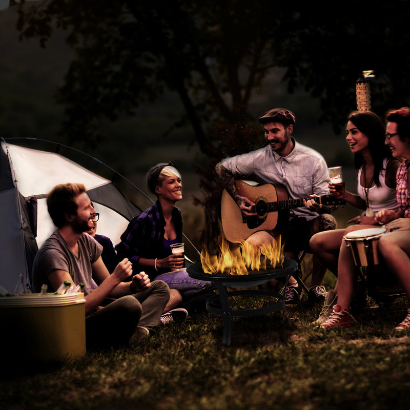 22" Round Wood Burning Firepit with Mesh Spark Screen and Poker