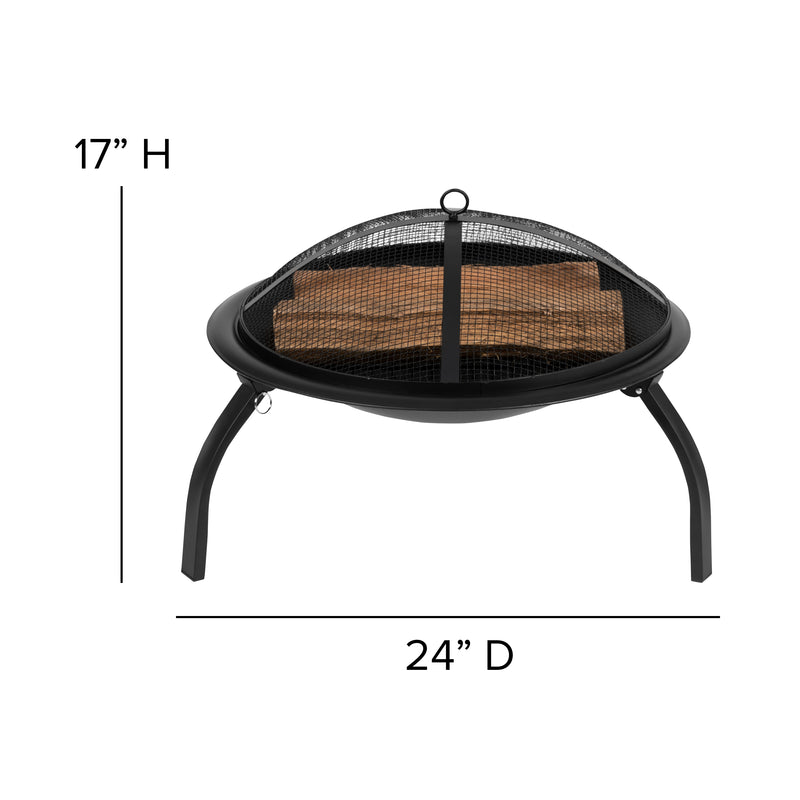 22.5" Foldable Wood Burning Firepit with Mesh Spark Screen and Poker