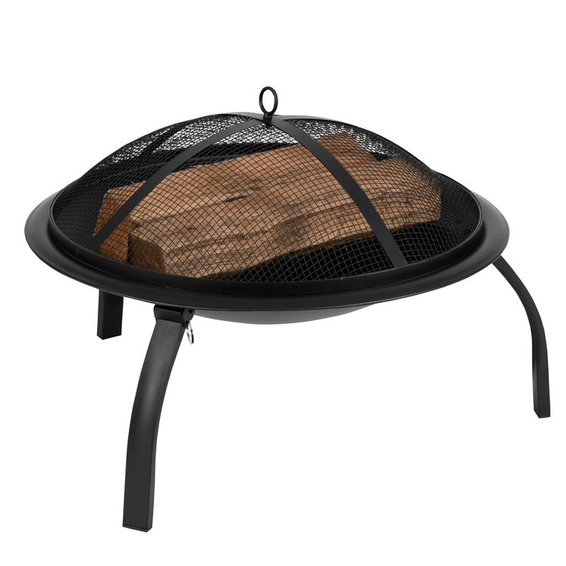 22.5" Foldable Wood Burning Firepit with Mesh Spark Screen and Poker