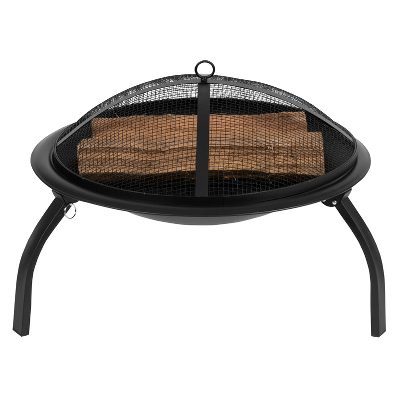 22.5" Foldable Wood Burning Firepit with Mesh Spark Screen and Poker