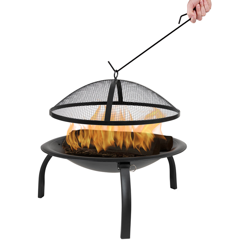 22.5" Foldable Wood Burning Firepit with Mesh Spark Screen and Poker