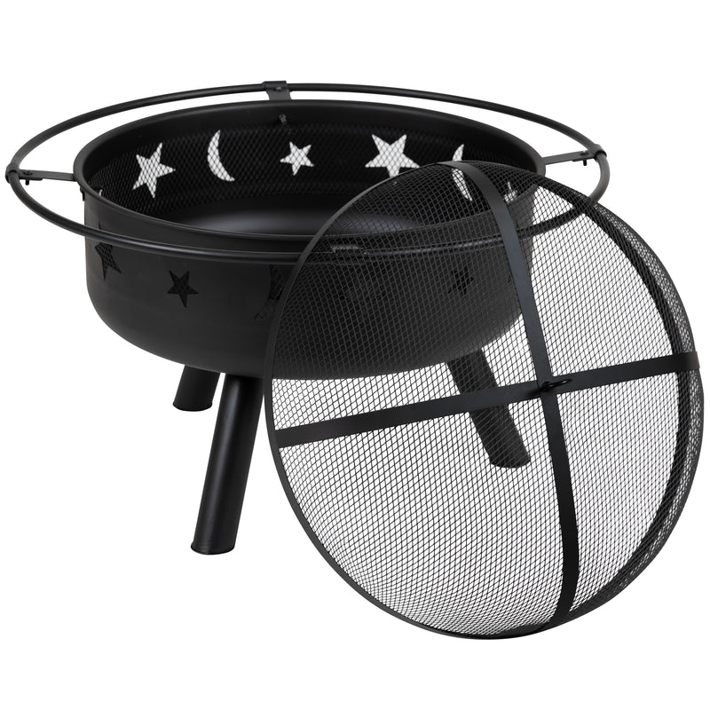 29" Round Wood Burning Firepit with Mesh Spark Screen