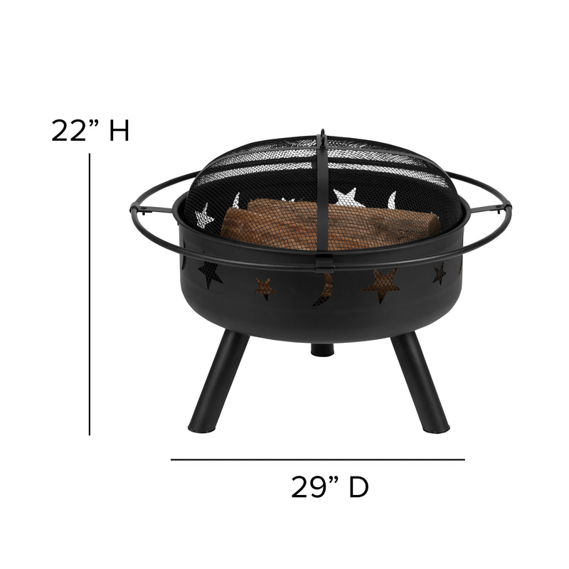 29" Round Wood Burning Firepit with Mesh Spark Screen