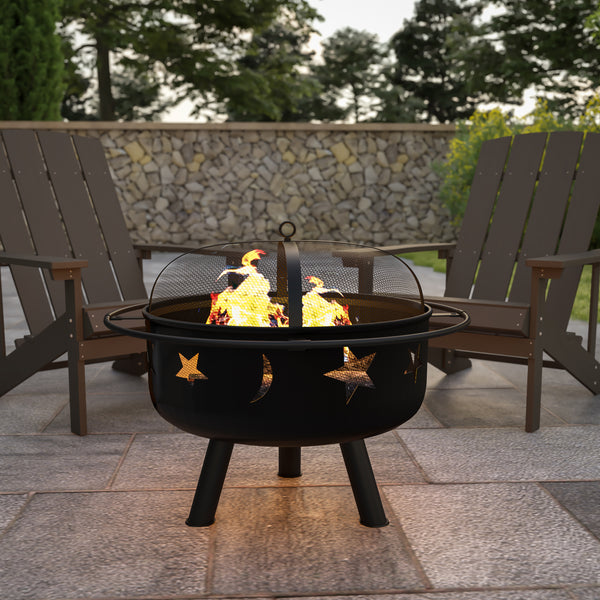 29" Round Wood Burning Firepit with Mesh Spark Screen