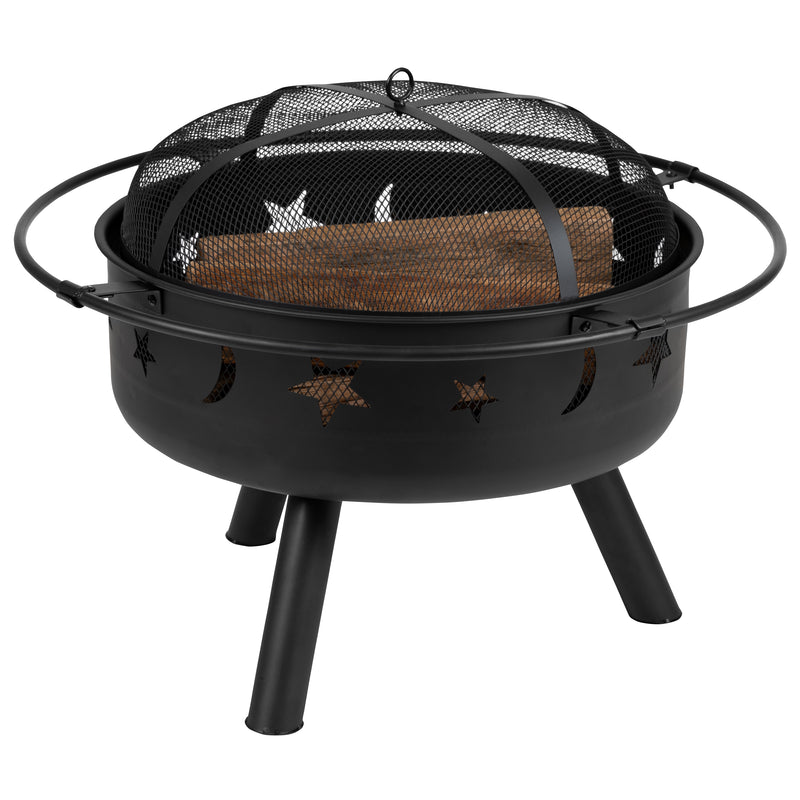 29" Round Wood Burning Firepit with Mesh Spark Screen