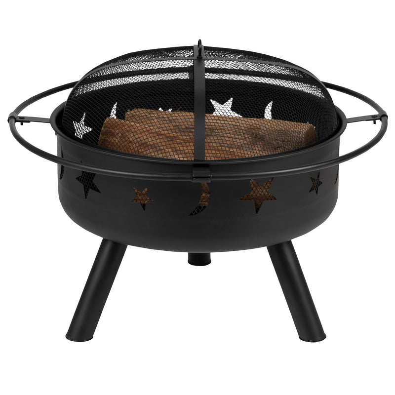 29" Round Wood Burning Firepit with Mesh Spark Screen