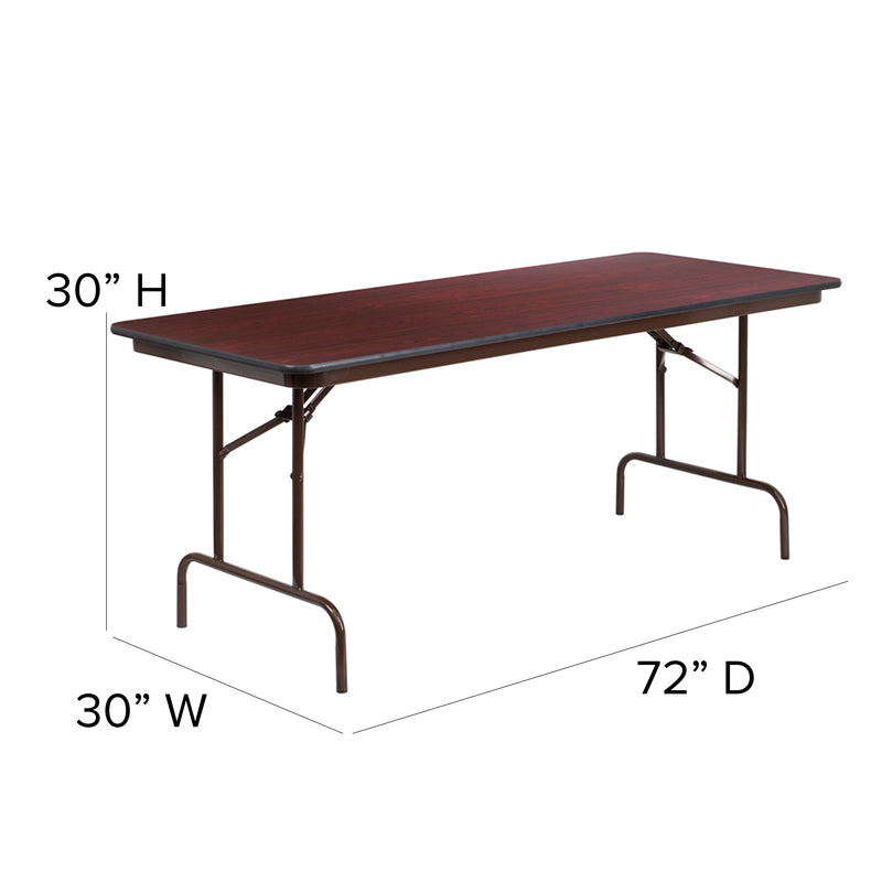 6-Foot Mahogany Melamine Laminate Folding Banquet Table