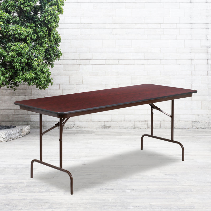 6-Foot Mahogany Melamine Laminate Folding Banquet Table