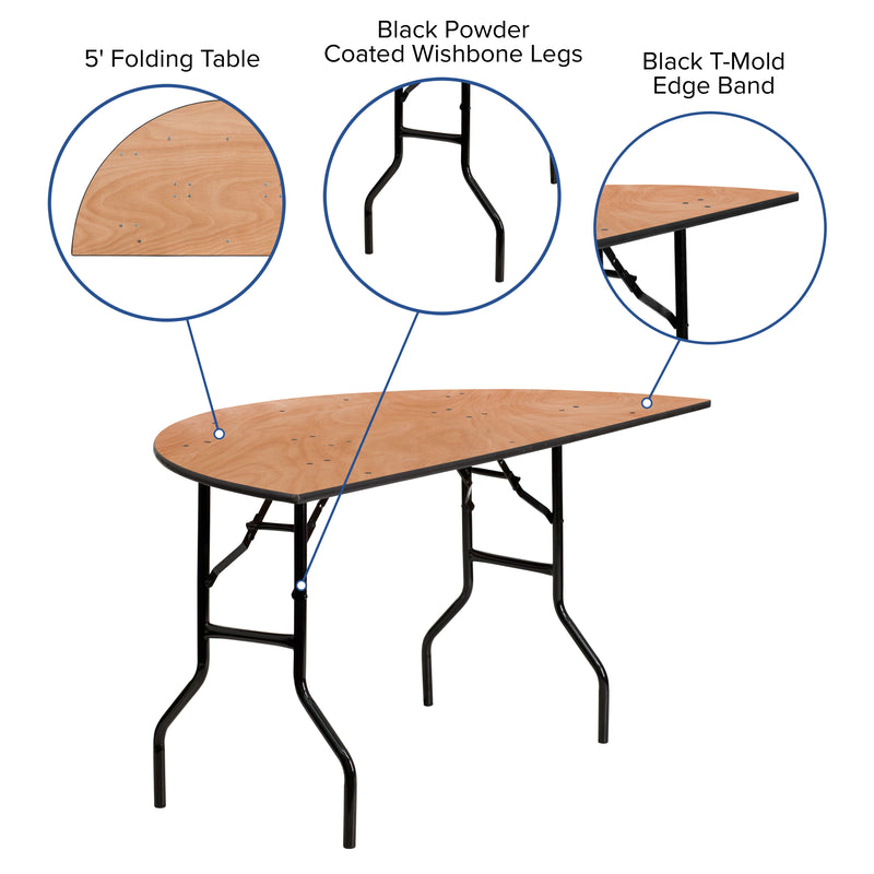 5-Foot Half-Round Wood Folding Banquet Table