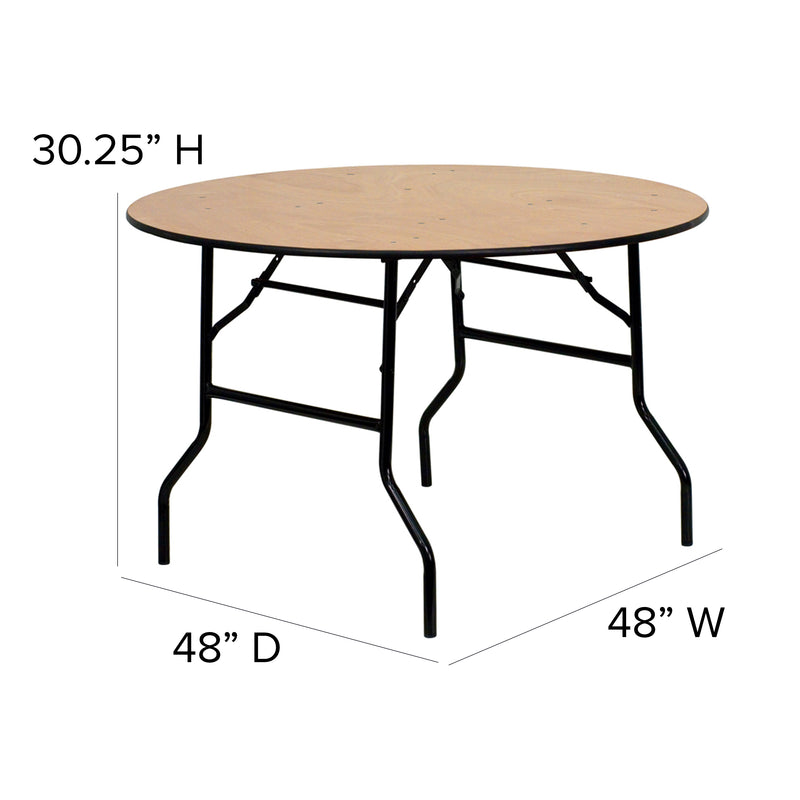 4-Foot Round Wood Folding Banquet Table with Clear Coated Finished Top