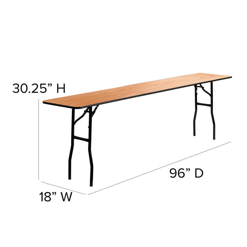 8-Foot Rectangular Wood Folding Training / Seminar Table with Smooth Clear Coated Finished Top