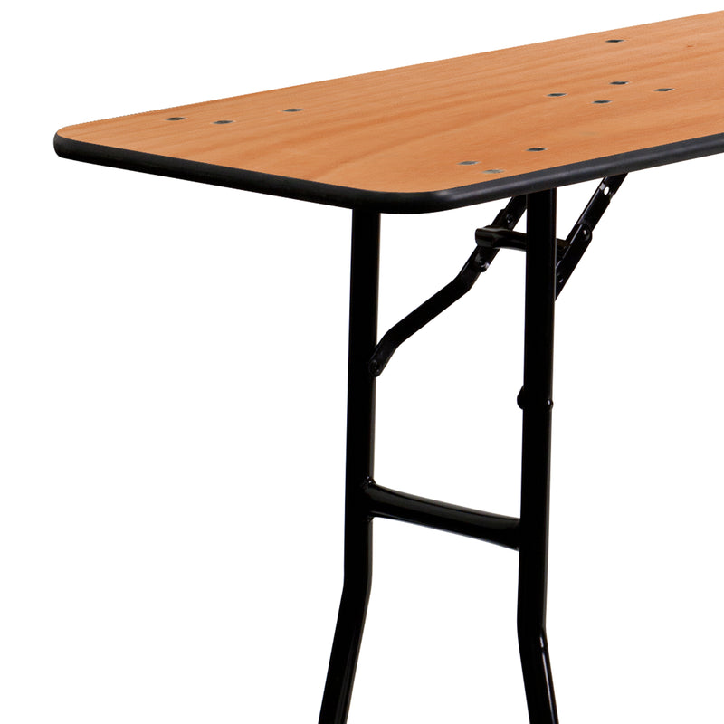 8-Foot Rectangular Wood Folding Training / Seminar Table with Smooth Clear Coated Finished Top