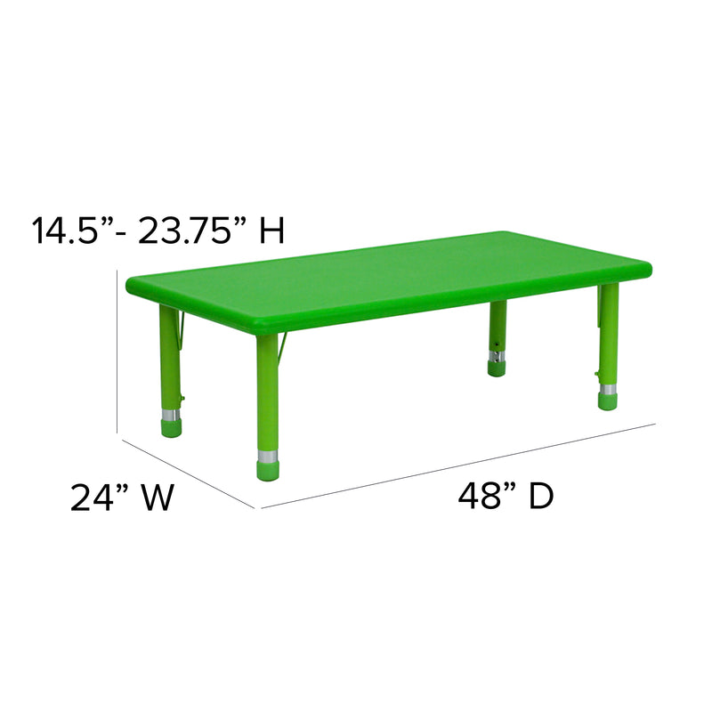 24''W x 48''L Rectangular Green Plastic Height Adjustable Activity Table