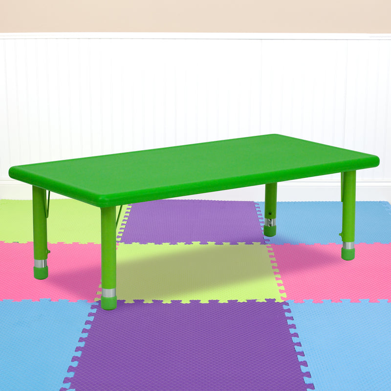 24''W x 48''L Rectangular Green Plastic Height Adjustable Activity Table