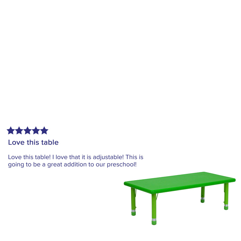 24''W x 48''L Rectangular Green Plastic Height Adjustable Activity Table