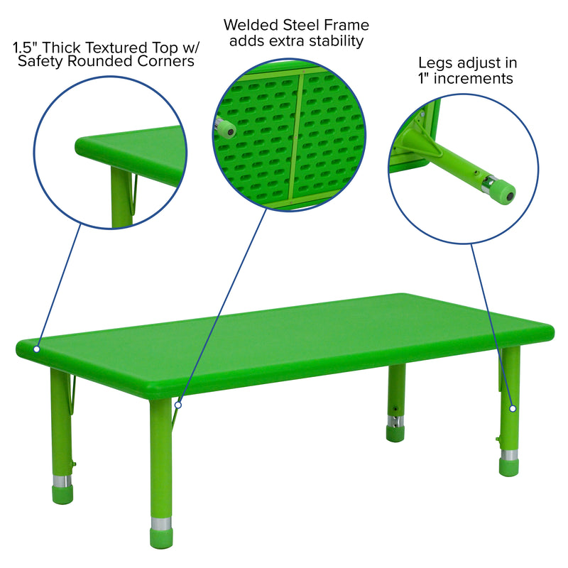 24''W x 48''L Rectangular Green Plastic Height Adjustable Activity Table