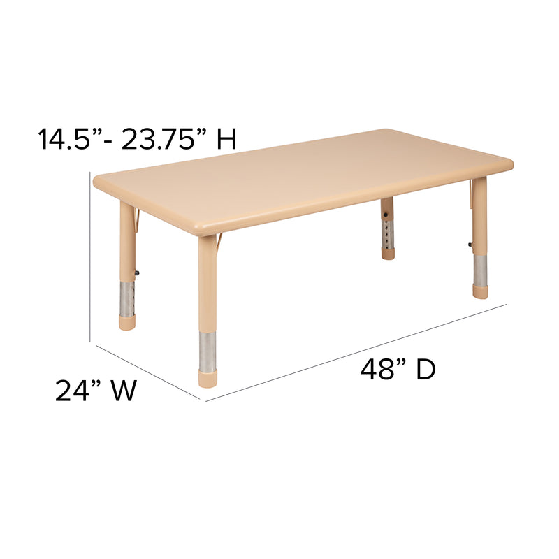 24"W x 48"L Rectangular Natural Plastic Height Adjustable Activity Table